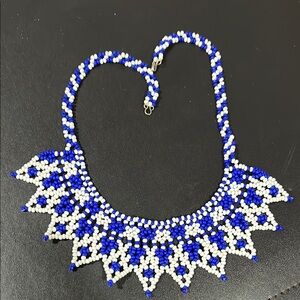 Blue and White Beaded Necklace